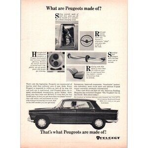 1967 Peugeot 404 Sedan Vintage Print Ad Couple Sunroof 60s Scarf Fashion Art